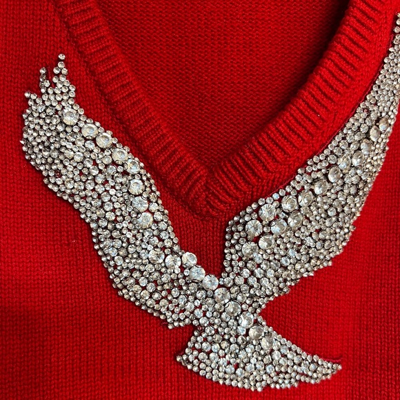 BA&SH Lady Pullover Embellishing Red Sweater - Picture 4 of 6